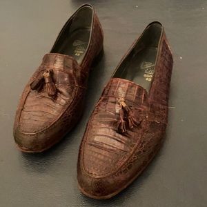 Era brand vintage croc leather brown men’s tassel loafers (mlb)